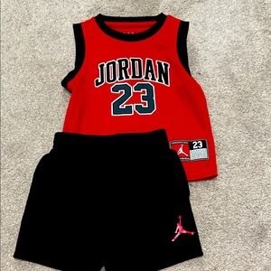 Size 3T Jordan Kids Red and Black Tank Top with Shorts Set